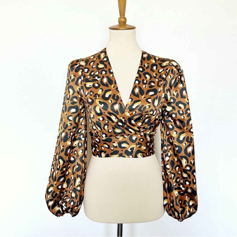 LADYGANG X Express Leopard Print Tie Crop Blouse